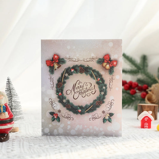 Christmas 3D pop-up greeting card featuring decorated Christmas tree and fireplace
