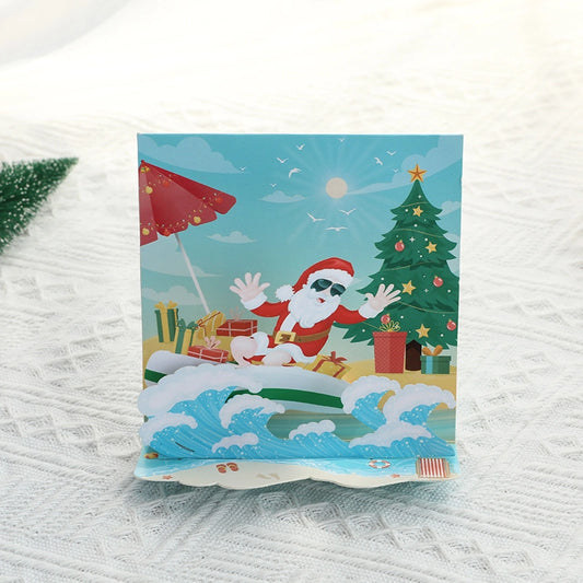 3D Christmas Pop-Up Card – Santa Claus Surfing Holiday Greeting Card