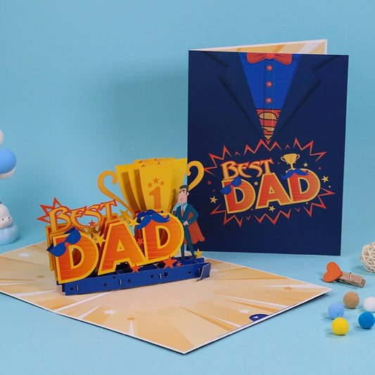 3D Best Dad pop up card with trophy and father design