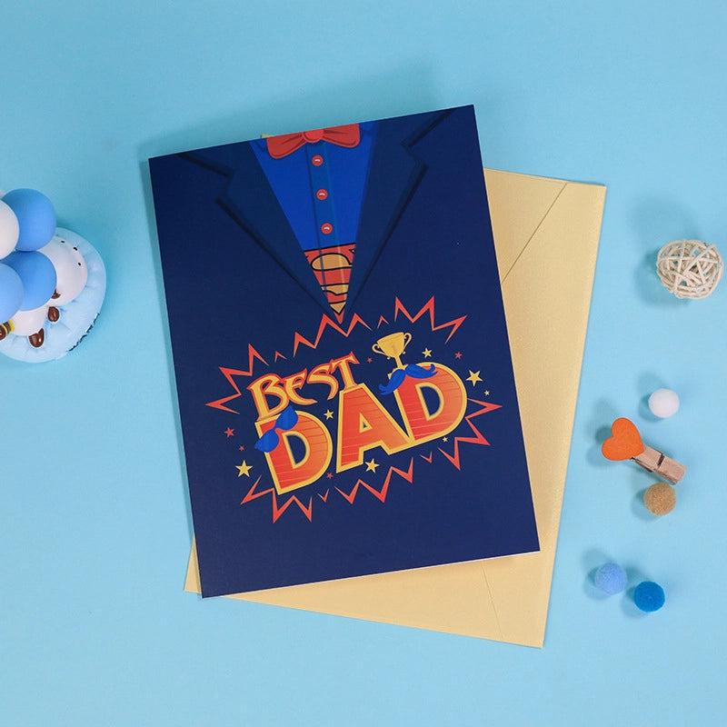 Best Dad greeting card with blue envelope and 3D design