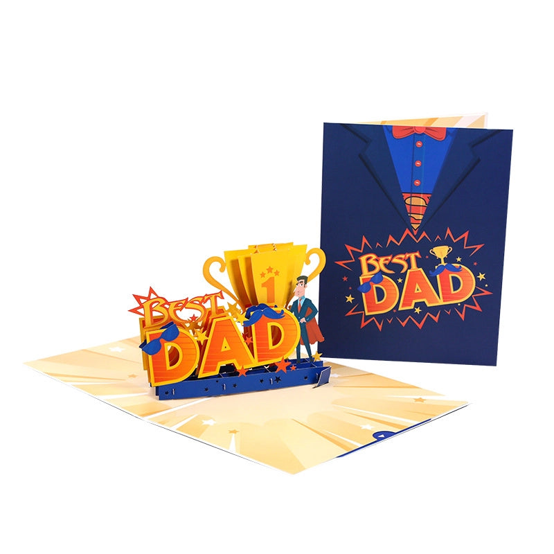 Best Dad 3D pop up greeting card displayed with envelope