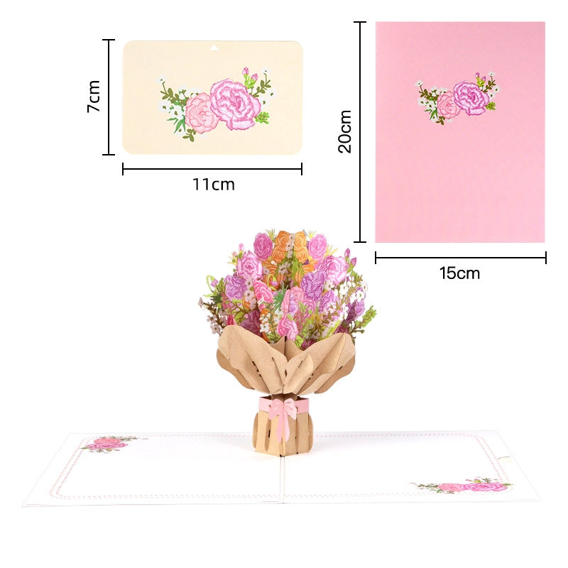 3D flower bouquet pop up card size and dimensions