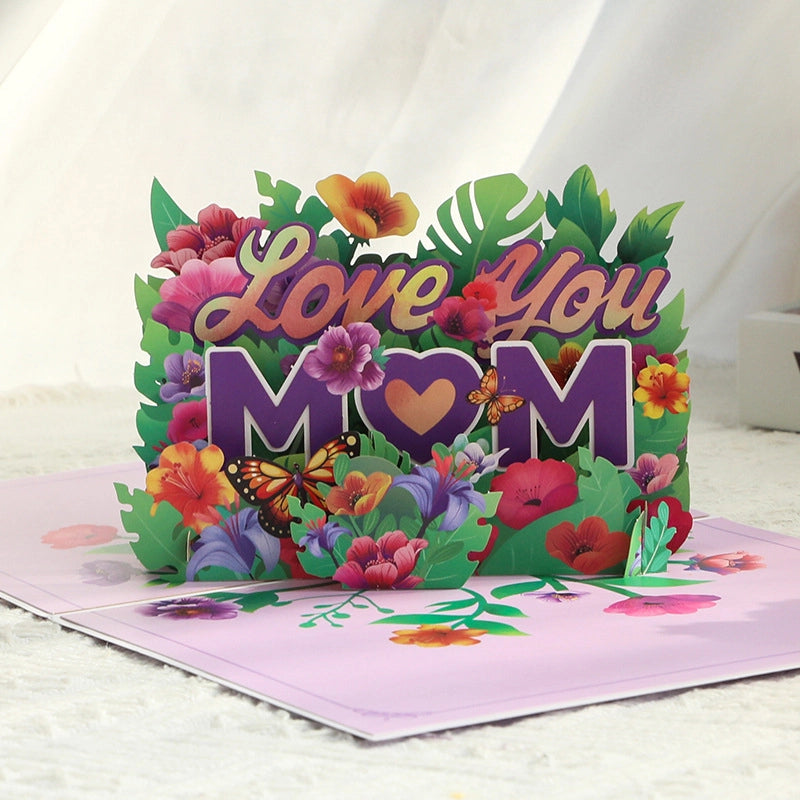 3D pop-up hydrangea bouquet greeting card with purple flowers