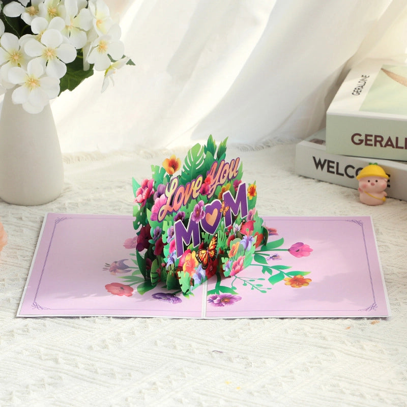 Open 3D hydrangea flower bouquet pop-up card