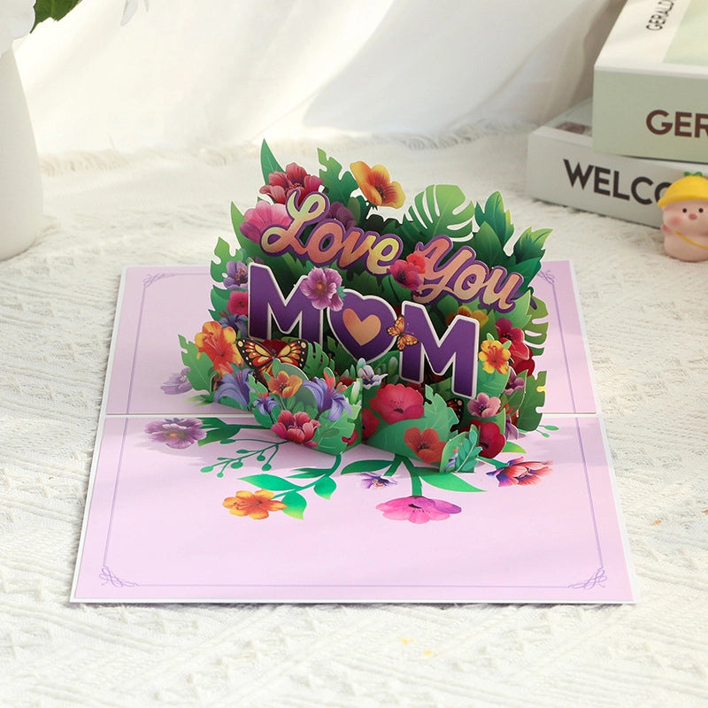 Purple and pink hydrangea 3D pop-up greeting card bouquet
