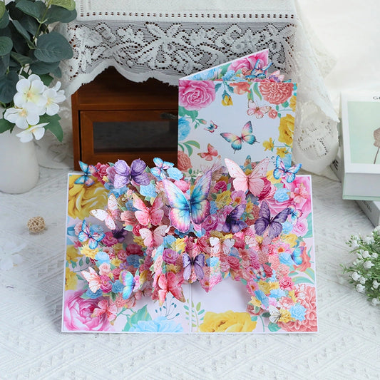 3D butterfly flower pop-up birthday card opened