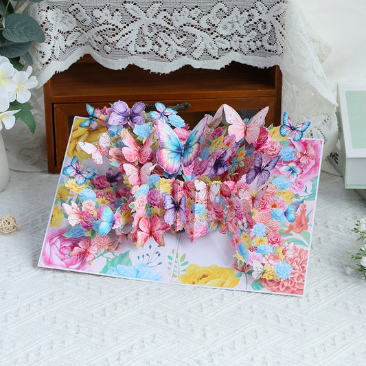 Colorful butterfly flower pop-up birthday card close up