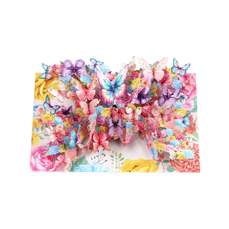 Colorful 3D butterfly birthday card front and pop-up design