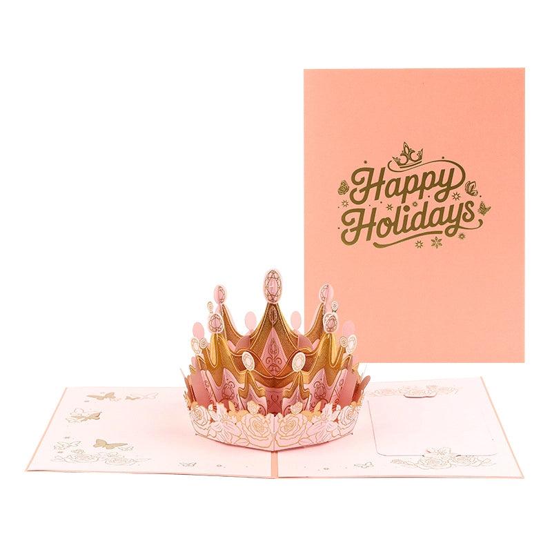 Happy Holidays 3D pink crown pop-up card