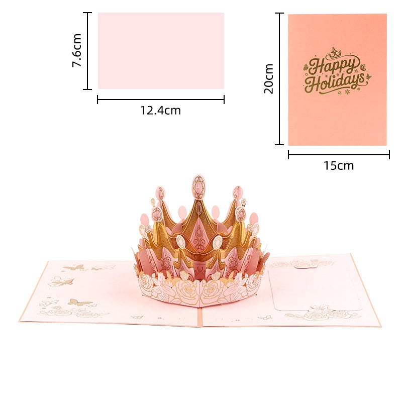 3D pink crown pop-up card size and product details