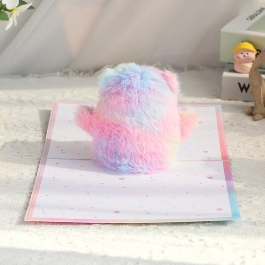 Back view of 3D teddy bear pop-up greeting card