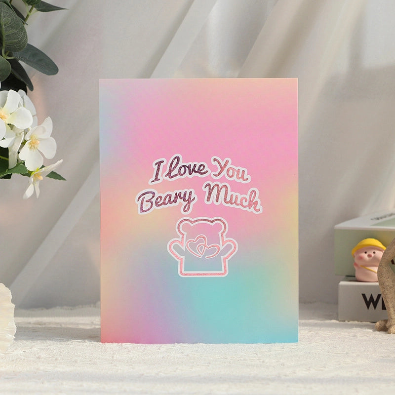 I Love You Beary Much pastel rainbow greeting card design