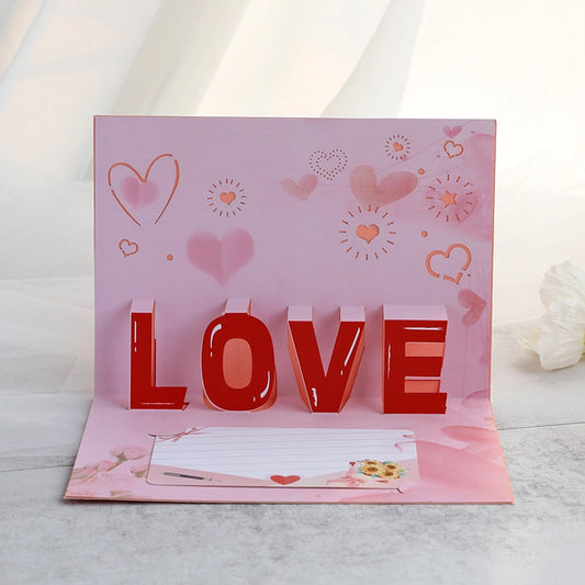 3D pop-up Love card with red LOVE letters and pink hearts