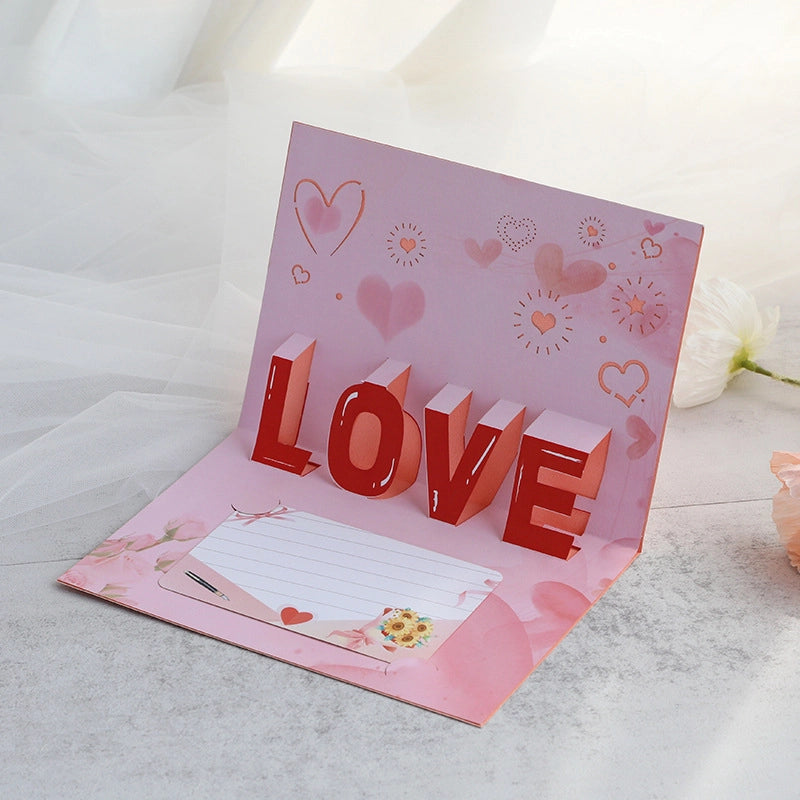 Romantic 3D pop-up greeting card featuring LOVE letters