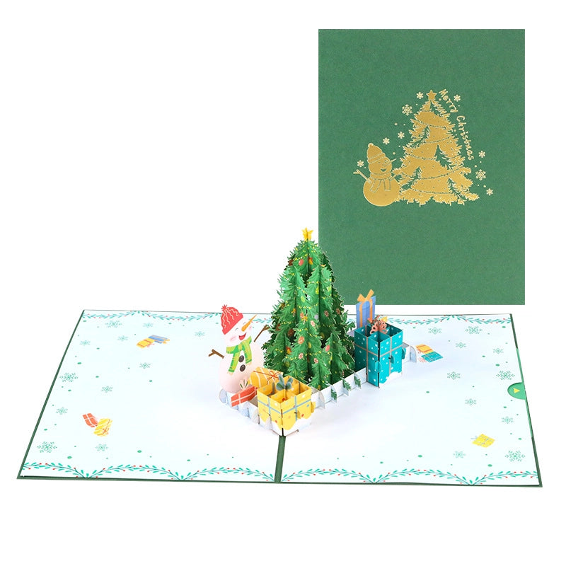 Merry Christmas 3D pop-up card with Christmas tree and snowman
