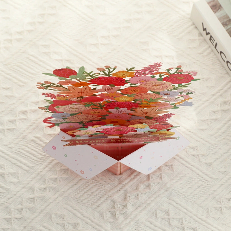 3D floral bouquet Mother's Day pop up card opened