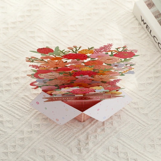 3D floral bouquet Mother's Day pop up card opened