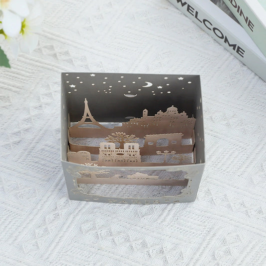 Open Paris pop-up greeting card with layered Eiffel Tower paper design