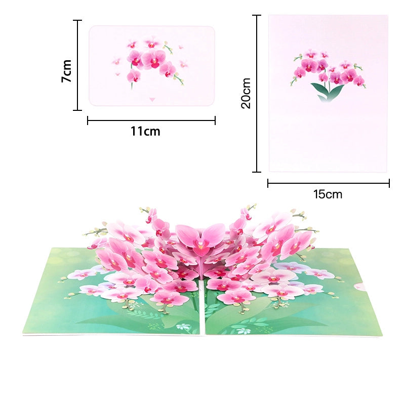 Dimensions diagram of Pink Orchid pop-up card 15x20cm