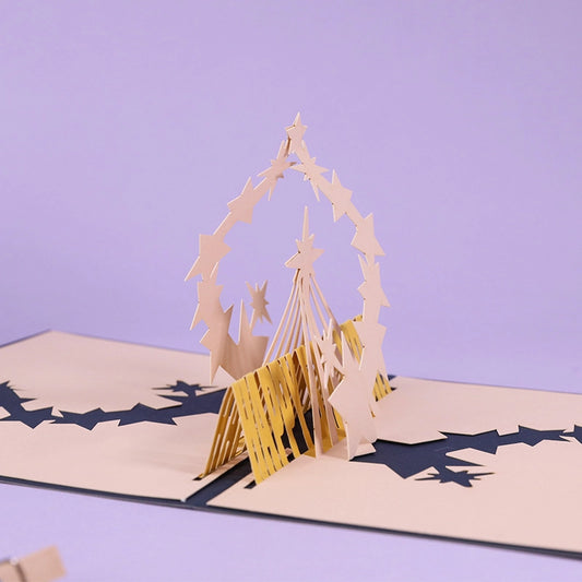 Open 3D birthday greeting card revealing a magical starry sky pop-up design and yellow lettering.