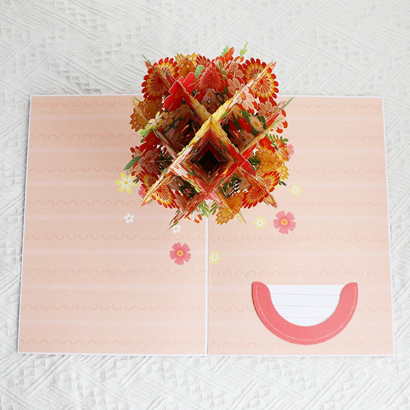 Top down view of the 3D pop-up flower card structure showing the layers