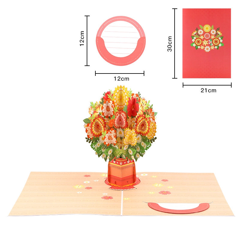 Size chart for the Warm Bouquet 3D card showing 21x30cm dimensions and insert size