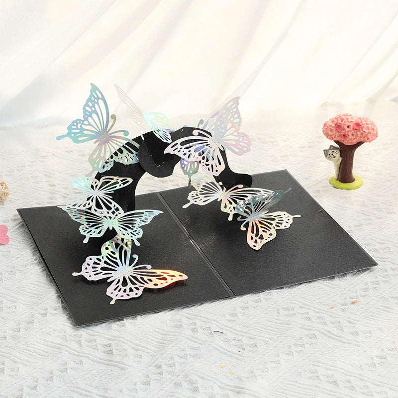 Elegant butterfly 3D pop-up greeting card with colorful iridescent butterflies