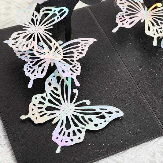 Close-up of colorful layered butterfly details on 3D pop-up greeting card