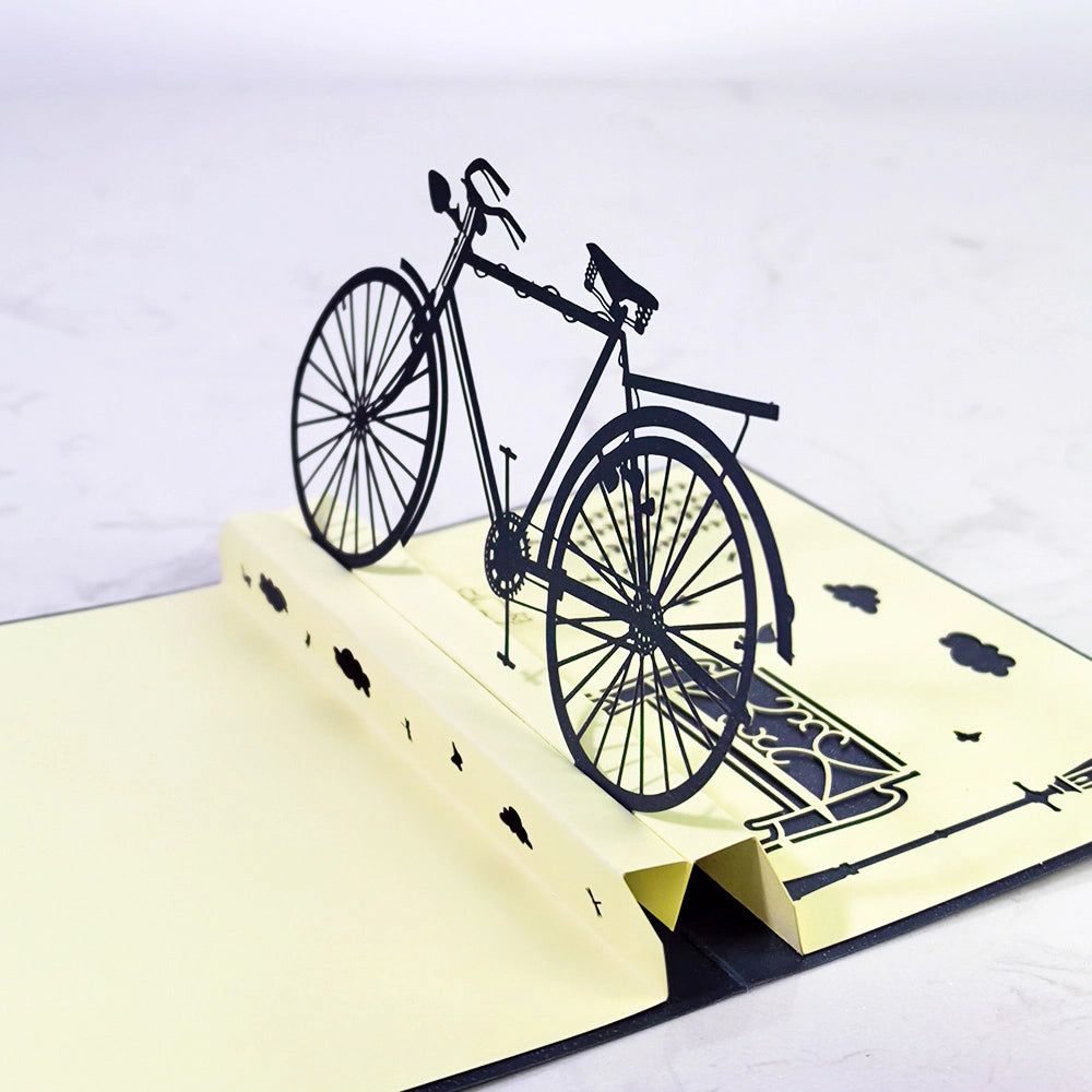 Side view of a vintage bicycle 3D pop-up greeting card